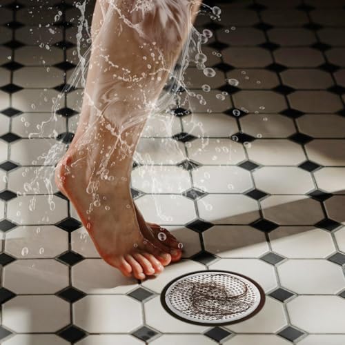 Ohtomber Shower Drain Hair Catcher - 4.72" 4PCS Stainless Steel Shower Stall Sink Drain Cover Strainer,Bathtub Hair Filter Trap Stopper, Bathroom Floor Screen Protector with Silicone Rim