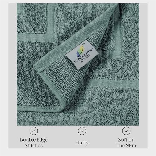 Feather & Stitch 2 Piece Towel Like Bath Mats (30x21 Inch) 100% Cotton Terry Bath Mat, Bathroom Shower Floor Mat [NOT A Bathroom Rug], Soft Absorbent Washable Mats - Granite Green - color: Granite Green