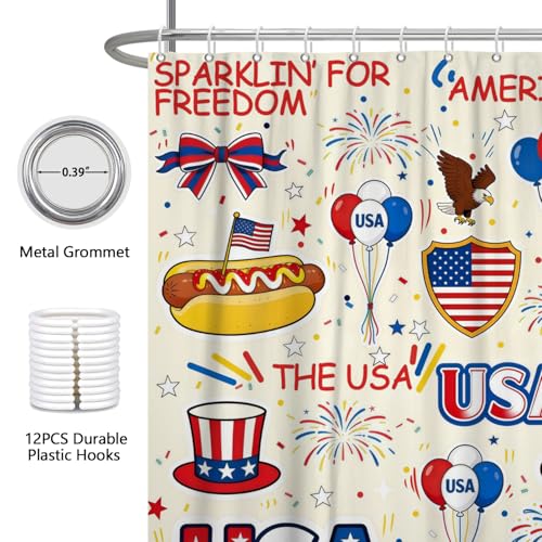 Fabric Shower Curtain with Hooks, Waterproof & Washable & Polyester, Fourth of July Patriotic Decorations Shower Curtains for Bathroom, Red White Blue Star Bathroom Curtain, House Gift, 71x74 Inch - color: 4th of July