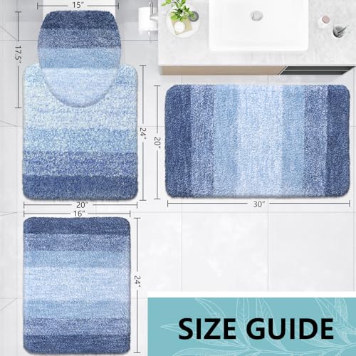 Arotive Microfiber Bathroom Rugs Sets 4 Piece, Extra Soft Absorbent Bath Mats, Machine Wash Dry U-Shaped Contour Rug and Toilet Lid Cover for Bath Tub, Toilet and Shower, Light Blue - color: Light Blue, size: 30" X 20" + 24" X 16" + 24" X 20" + 17.5" X 15