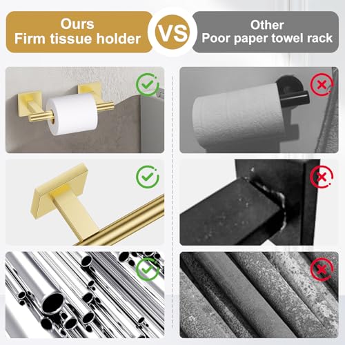10 Pieces Brushed Gold Towel Bar Set, Double Dase Toilet Paper Holder Bathroom Hardware Set, 23.6 Inch Stainless Steel Towel Rack for Bathroom Wall Mounted - color: Brushed Gold, size: 10pieces B