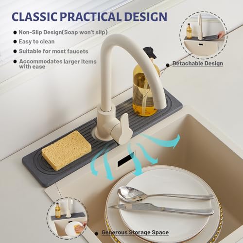 Stone Faucet Mat for Kitchen Sink, Faucet Mat Fast Drying Diatomite, Sink Splash Guard Water Absorbing Stone Tray for Sink, Counter Protector for Kitchen & Bathroom - color: Dark Gray.15.8" x 3.9"