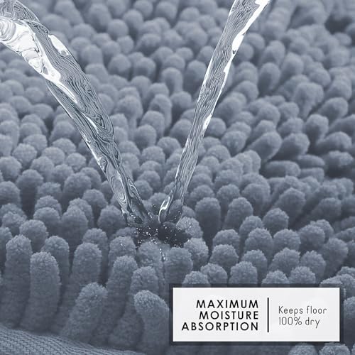 Hearth & Harbor Bathroom Rugs, Chenille Bath Mat - Machine Washable Bath Mats for Bathroom Non-Slip Backing Rubber, Quick Dry Bathroom Mat, 17 x 24 + 20 x 24 - Stone Blue - color: Stone Blue, style: 17 x 24 + 20 x 24