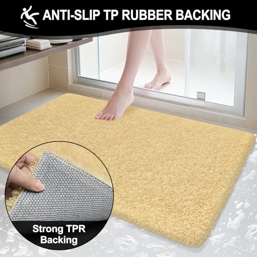 Bathroom Rugs 48"x24", Fluffy Soft Thick Absorbent Bath Mat Rubber Backing Quick Dry, Machine Washable Bath Mats for Bathroom Tub, Floor, Shower, Bedroom Home Decor Accessories, Beige - color: Beige, size: 48" x 24"