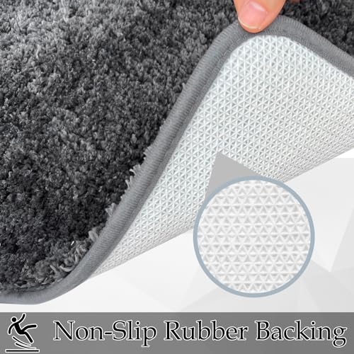 Bathroom Rugs Sets 3 Piece Extra Soft and Absorbent Microfiber Bath Rugs, Plush Shaggy Luxury Mat with Rubber Backing, Machine Wash Dry, Bath Mats for Bathroom Floor, Tub and Shower, Deep Grey - color: Deep Grey