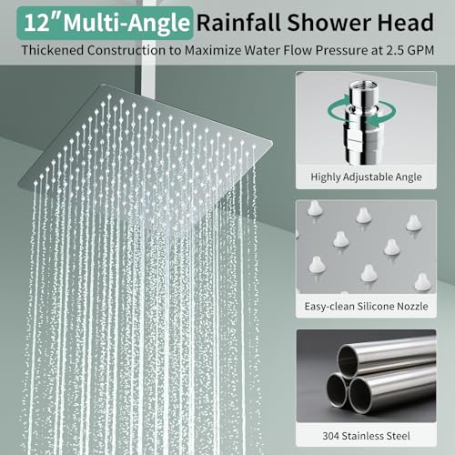 Shower Faucet Set Shower System - SR SUN RISE Polished Chrome Shower Trim Kit with Dual Shower Head, 12'' Ceiling Rainfall 6'' Wall Mount with Handheld Shower for Couples, Complete 6 Diverter Valve - color: Chrome, size: 12 Inch