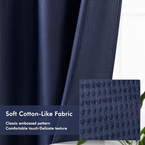 Mrs Awesome No Hook Shower Curtain with Snap-in Liner, Embossed Waffle Design Fabric Shower Curtain for Bathroom, Soft & Lightweight, 71x74, Navy Blue - color: Navy Blue, size: 71"W x 74"L (Pack of 1)