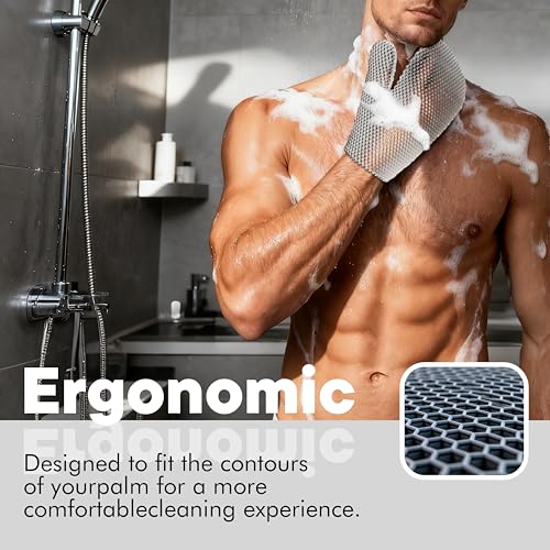 Bath Mitt - Exfoliating Glove, Honeycomb Body Scrubber,Massage Body Scrub Gloves for Home Spa,Mitt Sponges for Cleaning Body,Deep and Gentle,Fast foaming (Grey, (Standard,Large Size)) - style: GREY