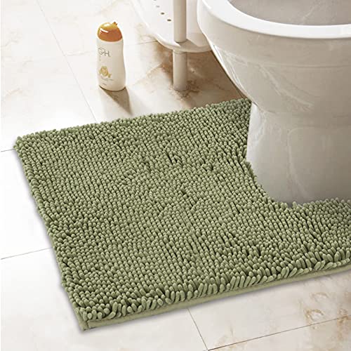 ITSOFT Standard 24"x21" U-Shaped Non-Slip Shaggy Chenille Toilet Contour Bathroom Rug with Water Absorbent, Sage Green - color: Sage Green, size: 24" x 21" (U-Shaped)