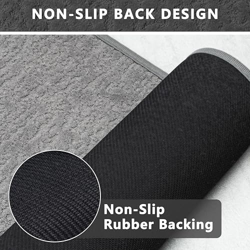 Grey Bathroom Rugs Non Slip Washable Quick Dry Ultra Thin Bath Mat Bathroom Rugs Fit Under Door Low Profile Bath Mat, 17" × 32" - color: Grey, size: Medium(17"x 32")