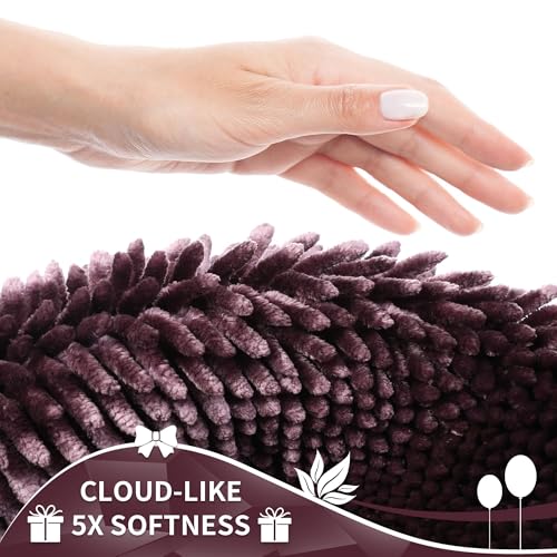 Yimobra Bathroom Rug Set 2 Piece, Luxury Shaggy Bath Mat Set with Non Slip Backing, Ultra Soft & Absorbent Mats for Bathroom Floor, Machine Washable, 31.5"x20"+24"x17", Dark Purple - color: Dark Purple, size: 24x17 + 31.5x20 Inch