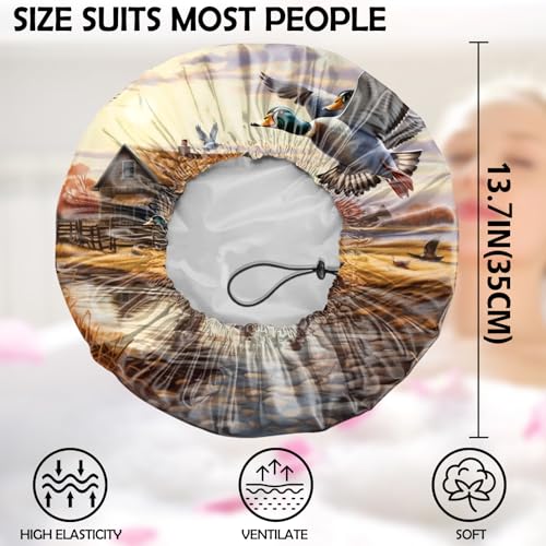 2 PCS Shower Cap Adjustable Reusable Double Waterproof Layer Elastic Hair Bath Cap Cute Aesthetic for Women Girls-Duck Bee - color: I7-Duck Bee
