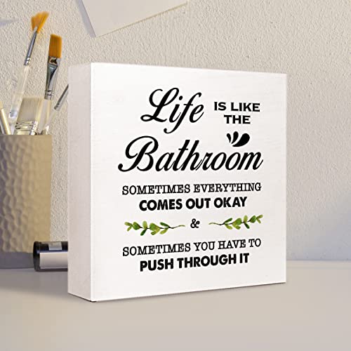 Life is Like The Bathroom Wooden Box Sign Desk Decor, Bathroom Decor and Accessories, Funny Bathrooms Wood Block Sign for Farmhouse Toilet Shelf Decors - color: Life is Like