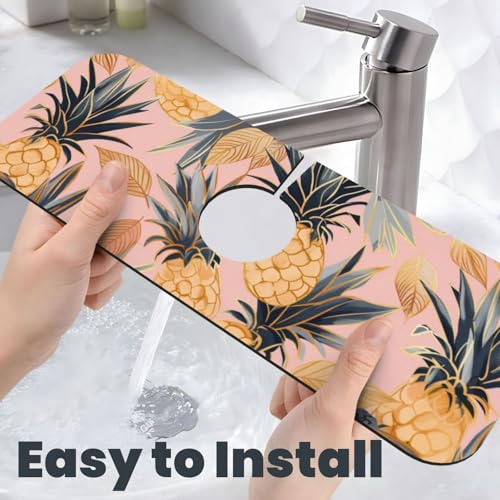 Kitchen Sink Splash Guard Faucet Mat, Hand-Drawn Pineapple Diatom Mud Absorbent Draining Mat For Kitchen Sink Bathroom - color: Hand-drawn Pineapple, size: One Size