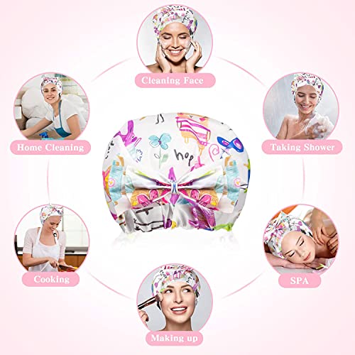 2 PCS Extra Large & Adjustable Shower Caps, Bow Knot Hair Cap | Reusable & Double Layer Bathing Cap for Women, Waterproof Outer & EVA Lining, for Shower, Spa, Makeup, for All Hair Lengths - color: 2-Light-2PS