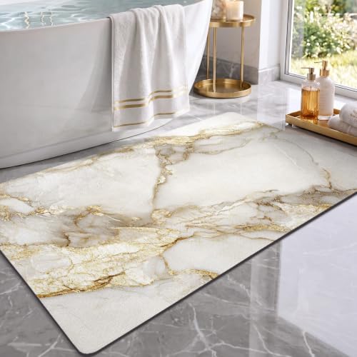 Color&Geometry Ultra Thin Bathroom Rugs Non Slip,Absorbent Quick Dry Bath Mats for Bathroom,Thin Bath Rugs Washable with Rubber Backing Fit Under Door Outside Shower,Gold-Veined White Marble,24"x43" - color: Gold-veined White Marble, size: 24"x43"