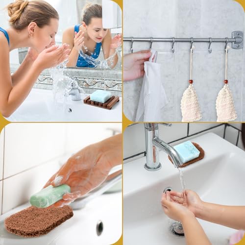 Baderke 36 Pcs Soap Saver Set for Packaging Gift Including Wooden Dish Holder Exfoliating Bag with Drawstring Soap Pads for Mother's Day Bar Wedding Baby Shower Homemade Gift(Brown Color) - color: Brown Color