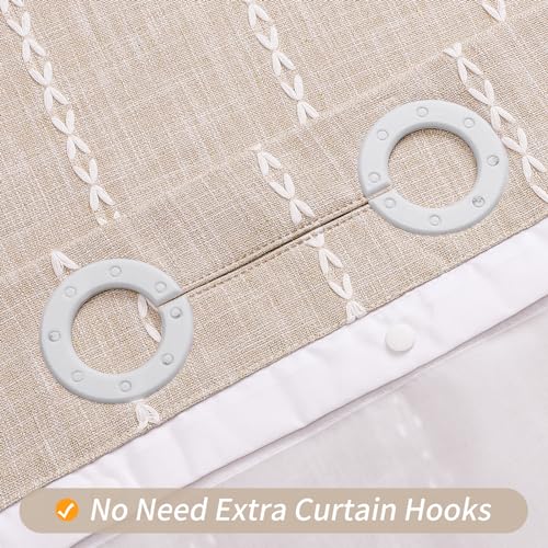 MitoVilla No Hooks Required Boho Farmhouse Shower Curtain with Snap-in Liner, Cotton Linen Fabric Shower Curtains with Tassels for Rustic Neutral Bathroom Decor, Beige/Cream, 72 x 74 - color: Cream