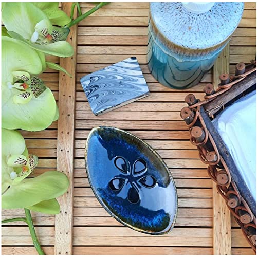 Ceramic Soap Dish with Self Draining Tray for Bar Soap, Bathroom, Kitchen (Green No.5) - color: Green No.5