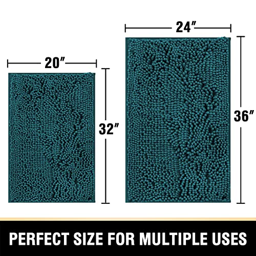 H.VERSAILTEX Bath Mats - Luxury Chenille Non Slip Bathroom Rugs, Extra Soft, Absorbent, Shaggy, Washable, Fast Dry 2 Piece (Dark Teal, 24" x 36"/20" x 32") - color: Dark Teal, size: 20" x 32" Plus 24" x 36"