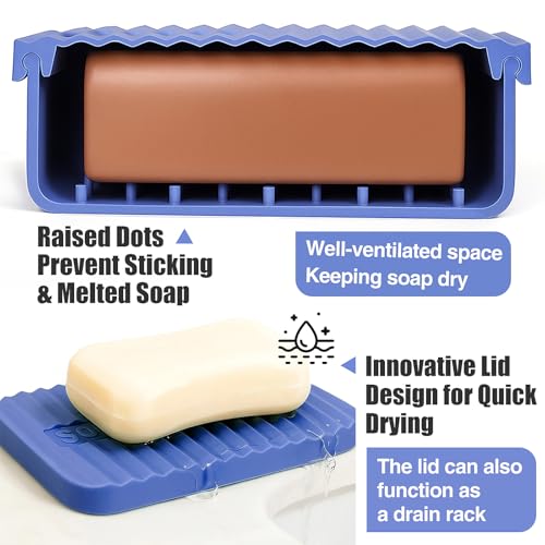 AIDIMMING Extra Large Silicone Travel Soap Case, Leak Proof Bar Soap Holder & Container for Extended Trips, Camping & Gym,Truck Drivers, Fits 10oz Duke Cannon, Shampoo & Conditioner Bars (Deep Blue) - color: Deep Blue