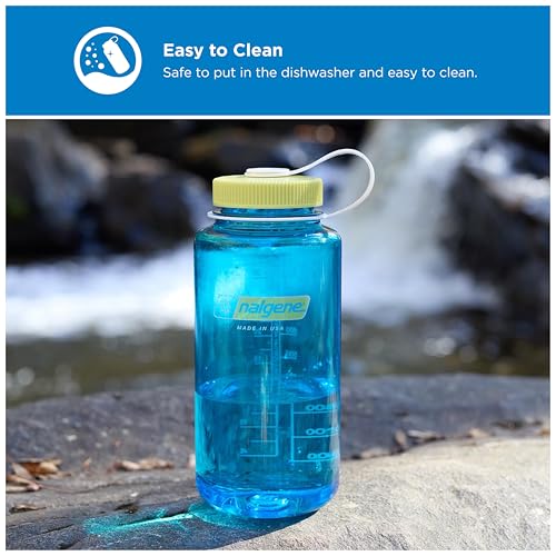 Nalgene 32 oz Wide Mouth Water Bottle | BPA-Free, Durable & Leak Proof, Lightweight Bottle for Hiking & Gym, Work & Travel - color: Blue Atoll w/ Endive, size: 32 Ounces