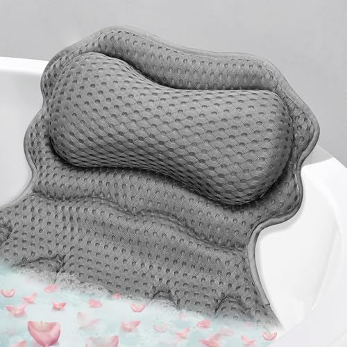 SetSail Bath Pillow, Relaxing Bath Pillows for Tub Neck and Back Support Soft 4D Breathable Air Mesh Ergonomic Bathtub Pillow with 6 Strong Suction Cups and Hook Luxury Bathroom Accessories,Grey - size: Grey2