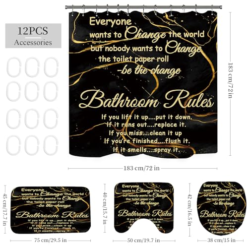 Marble Bathroom Sets with Rugs for Bathroom Decor, 72x72 Inches Gold Shower Curtain with Non-Slip Rugs and Accessories, Waterproof Machine Washable Bath (Curtain Set-Relax) - color: Curtain Set-relax