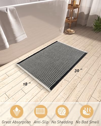 AMOAMI Upgraded Waffle Bath Mat, Super Absorbent Non Slip Bath Mats for Bathroom Floor, Machine Washable Bathroom Rugs with Tassels, Rubber Backed Bathroom Mats, Ultra Soft, 18" x 30",Black & Cream - color: Black & Cream, size: 1'6" x 2'6" (Rectangular)