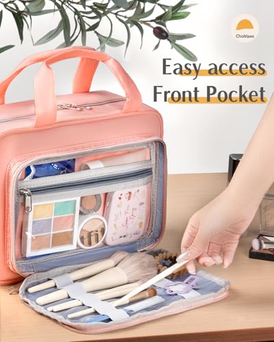 Travel Hanging Toiletry Bag for Women - Waterproof Cosmetic Organizer with Clear Window, Lightweight Bathroom Bags for Essentials, Makeup, Shampoo, Toiletries Dark Pink,Large - color: Dark Pink, size: L (11.8x9x4inch)