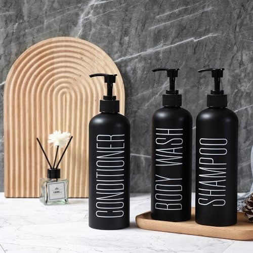 HOMCDALY Black Shampoo and Conditioner Dispenser, 16oz 3-Pack Refillable Pump Bottles, Shampoo Conditioner Body Wash Dispensers Bottles, Bathroom Shower Dispenser (Black-2 - color: Black&black Pump