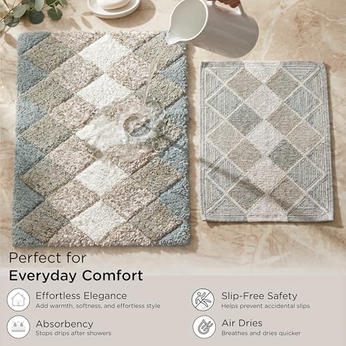 THE BEER VALLEY Set of 2 Albany Bath Rug 21x32/17x24 Inch - Grey Beige | Non Slip Cotton Absorbent Bathmat for Bathroom, Washable Soft Toilet Bathrug - color: Grey Beige