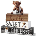 Cinnvoice 4 Pcs Highland Cow Bathroom Decor Farmhouse Bathroom Decoration Western Hello Sweet Cheeks Table Centerpiece Gift for Christmas Valentines Back to School - style: Highland Cow Hello Sweet Cheeks