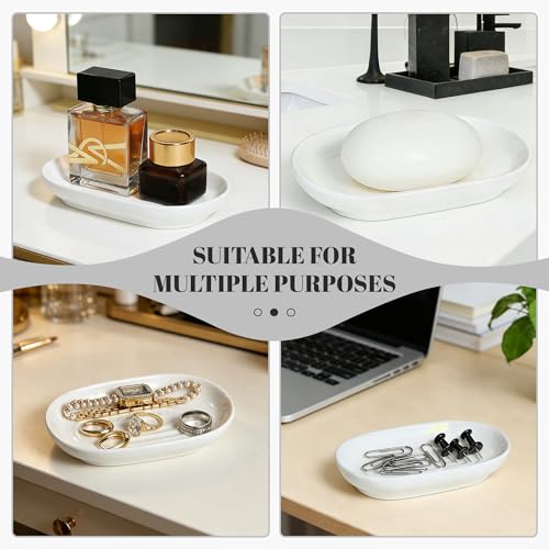 White Ceramic Soap Dish for Bathroom & Kitchen Sink – Raised Center Keeps Soap Dry & Easy Clean, Heavy Ceramic Stays Put on Wet Ledges; Also Holds Soap Bars, Sponges, Jewelry, Keys & Small Items - color: White