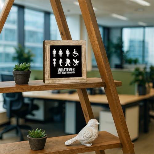 Funny Bathroom Wooden Sign, Whatever Just Wash Your Hands, Hilarious Restroom Decor, Decorative Signs for Home Toilet Bathroom Restroom Shelf, Freestanding Home Decor 5.9×5.9 inch - color: color21