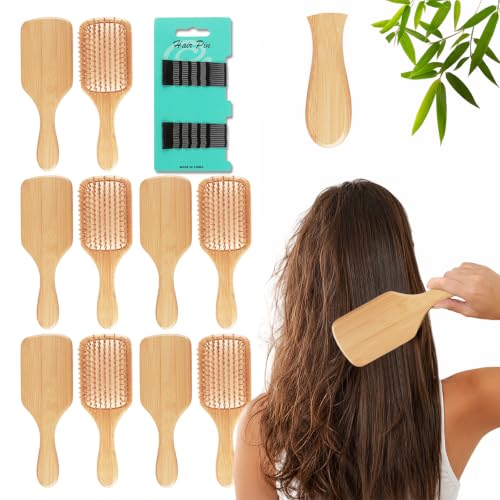 10pcs Bamboo Hair Brush and Comb Set.Portable Travel Hair Brush for Women,Men,and kids short,long,and curly hair Dandruff Cleaning brush,Flexible Scalp Massager Bamboo Brush Gift Set(Square)