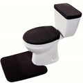 Madeals Velvet Toilet Lid Cover and Tank Lid Cover with Memory Foam Toilet Mat 3 Piece Toilet Contour Mat Set Black - color: Black