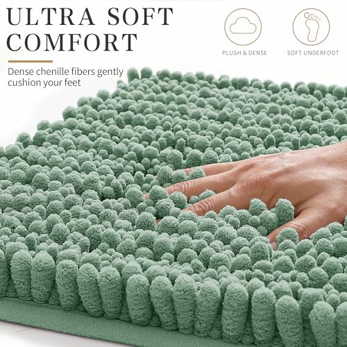 Yimobra Bathroom Rugs Non Slip Washable - Ultra Soft Absorbent Chenille Bath Mat, Quick Dry Shaggy Floor Carpet for Tub Shower, Green Home Decor Accessories, 24x17 Inch - color: Green, size: 24" X 17"
