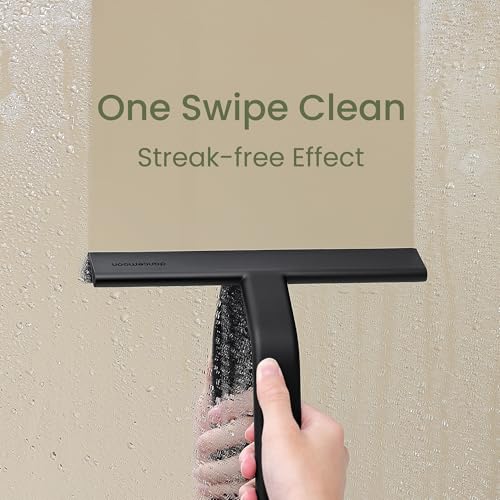 dancemoon JustHang Shower Squeegee for Glass Doors, All-One-Piece Award-Winning Silicone Squeegee with Built-in Hook for Bathroom, Window, Mirror, Tile Wall,Car, Streak-Free Cleaner Tool,10-Inch Black - color: Classic Black, size: 10 Inches