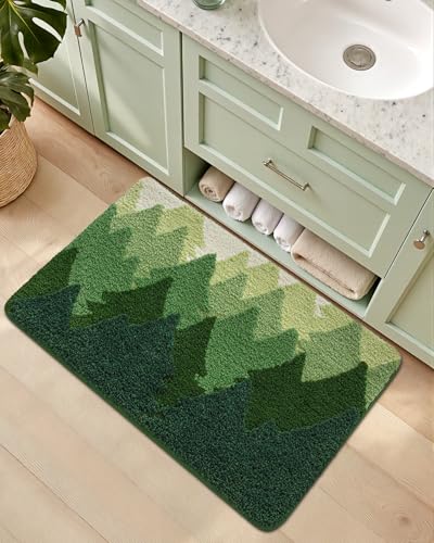 DEXI Bathroom Rugs Non Slip, 36x24 Washable Microfiber Bath Mat Quick Dry, Absorbent Ultra Soft Forest Trees Bathmat for Shower Floor Tub Sink, Green - color: Forest Green, size: 36" X 24" (Rectangular)