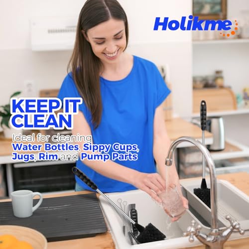 Holikme 6 Pack Bottle Brush Set, 14" Long Handle Stainless Steel Bottle Cleaner Brush, 3 Straw Brushes, Bottle Cleaning Brush for Water Bottle, Baby Bottle Straws, Black - color: Black, size: 6Pack