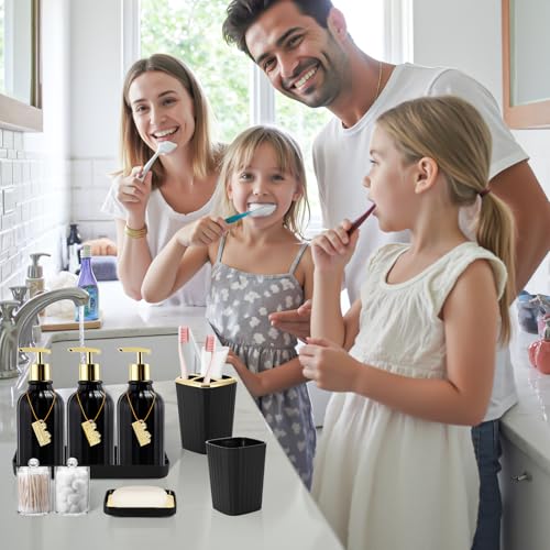 32PCS Bathroom Accessory Set Black Bathroom Accessories Bathroom Set, Shower Curtain Set, 2 Piece Bath Towel Set, 3PC Soap Dispenser, Toilet Brush & Trash Can - size: Bath Set+Oil Paint Shower Curtain+Towel Set, style: Black