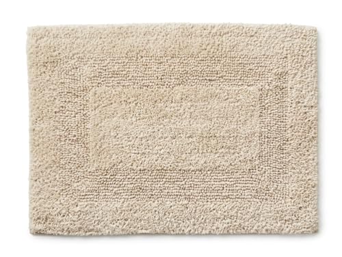 KEMA Soft 100% Cotton Linen Bath Mat 17"x24" - Regular Use Rectangular Spa Mat Rug Plush Water Absorbent, Decorative Border for Bathroom Vanity, Bathtub/Shower - Machine Washable - 1 Pack - color: Linen