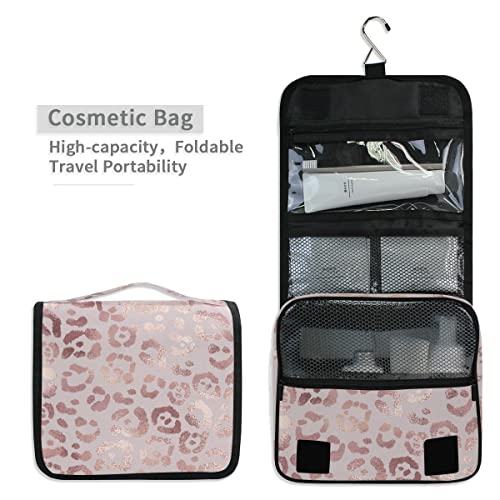 senya Hanging Travel Toiletry Bag Kit Makeup Case Cosmetics Organizer for Men Women - color: Leopard Print Cheetah Rose Gold