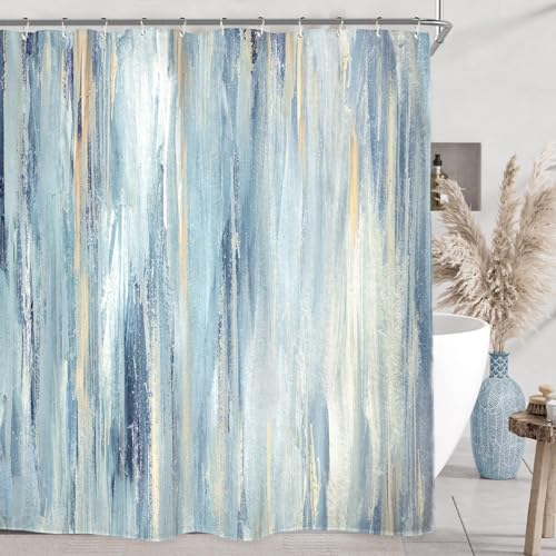 Miyotaa Blue Gray Abstract Shower Curtain Set 60Wx71H Inches Ombre Modern Aesthetic Striped Contemporary Minimalist Neutral Painting Waterproof Bathtub Bathroom Curtain with 12 Hooks - color: Blue Gray, size: 60"W x 71"L (Pack of 1)
