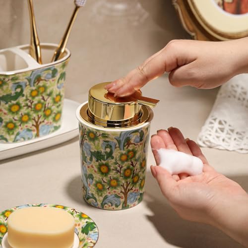 ACMLIFE Foaming Hand Soap Dispenser, Ceramic Refillable Soap Dispenser for Bathroom, 8.8 oz - color: Blue and Gold