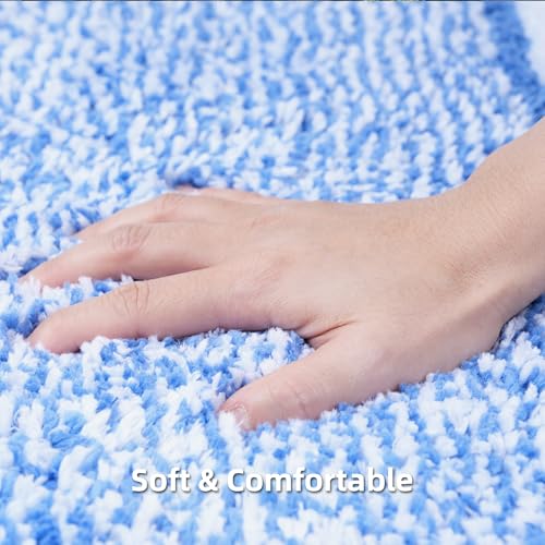 3-Piece Striped Bath Rug Set with U-Shaped Toilet Rug, Non-Slip Rubber Bottom, Soft Absorbent Microfiber, Quick Dry, Ultra Soft, Bath Mats for Tub - Sky Blue - color: Sky Blue