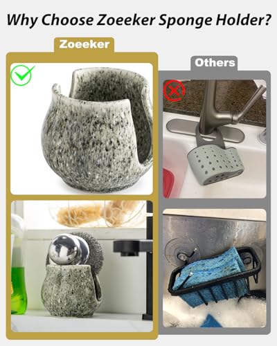 Zoeeker Ceramic Sponge Holder, Kitchen Sponge Holder Sink Caddy Organizer Dish Rack for Kitchen Sink Suction, Bathroom, Brush, Special Gray - color: Special Gray, size: Barrel-type
