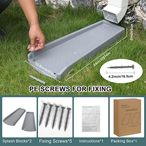 plusgutter Rain Gutter Downspout Splash Block, Gutter Downspout Extensions for Water Drainage, 24" Gutter Splash Guards Downspout Extender, Fixable Down spout Drain Trays with PE Nails(2 Pack, Gray) - color: Gray