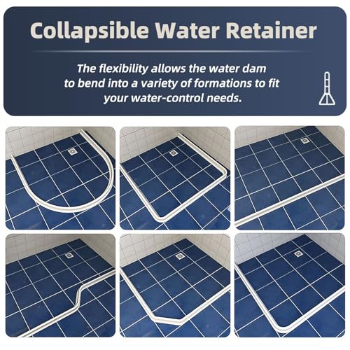 (Upgraded)3” High Shower Threshold Water Dam 122 Inch Collapsible Shower Barrier Water Stopper Shower Water Guard Dry and Wet Separation for Bathroom Kitchen and More(10ft) - color: White-3" High, style: 122 Inch
